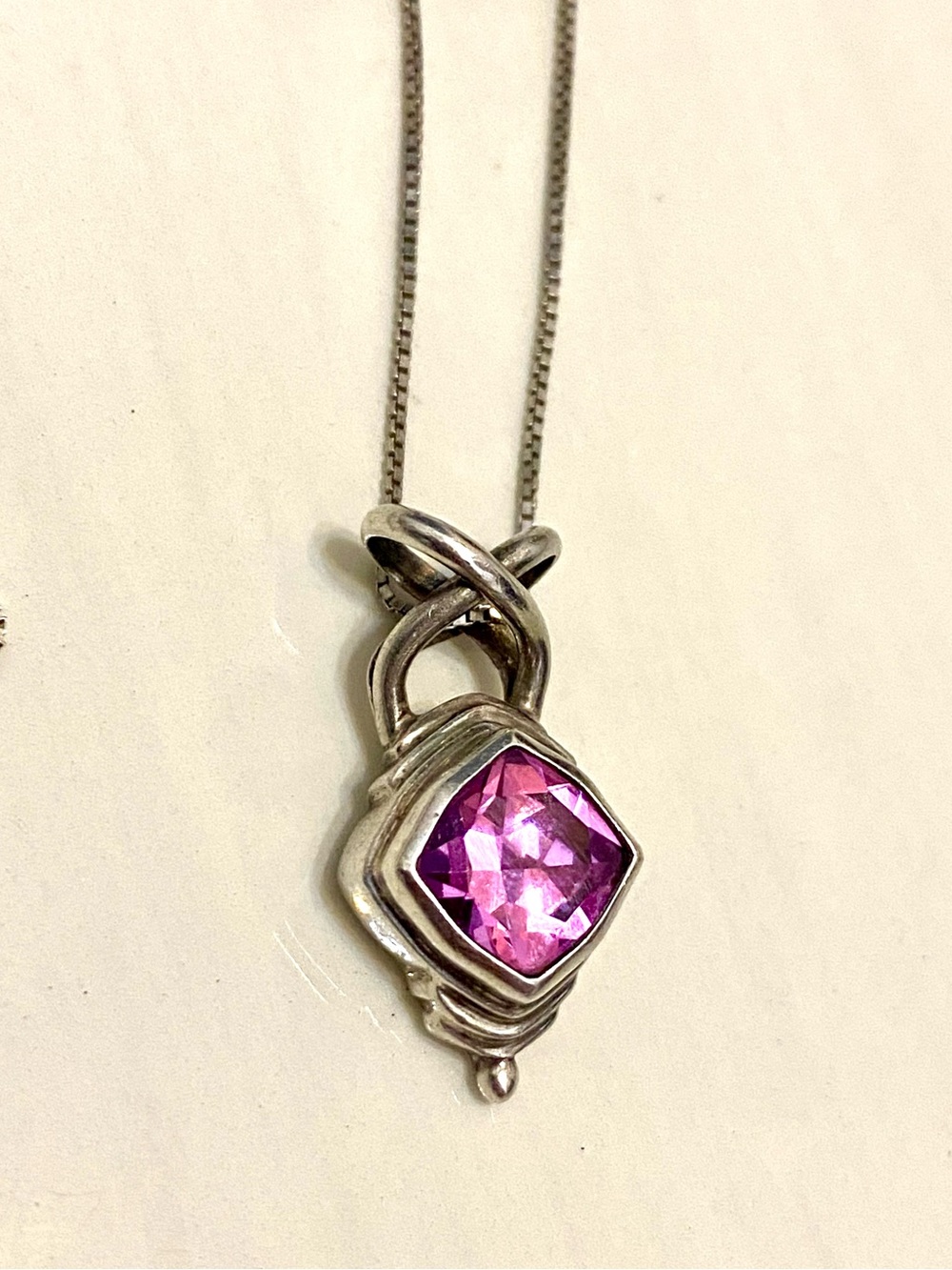 Vintage Sarda Pink Sapphire Sterling Silver Pendant Necklace
